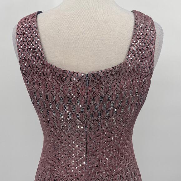 Vintage 90s Crochet Overlay Sequined Sheath Dress Squareneck Mauve Silver NEW 8 - Picture 8 of 12